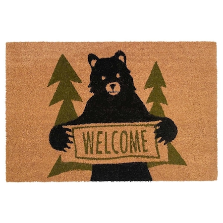 Configuracion 17 x 29 in. Bear Greeting Rectangular Doormat - Natural Green & Black CO3360063